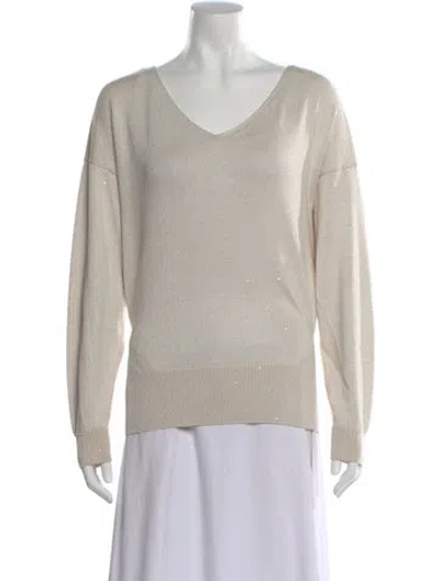 Pre-owned Lafayette 148 Silk V-neck Sweater In Gray