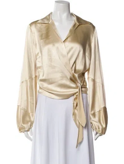 Pre-owned Lafayette 148 Silk V-neck Sweater In Neutral