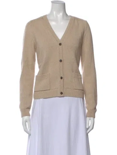 Pre-owned Lafayette 148 Silk V-neck Sweater In Neutral