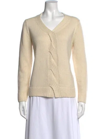 Pre-owned Lafayette 148 Silk V-neck Sweater In Neutral