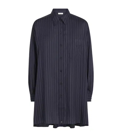 Lafayette 148 Silk-blend Pinstripe Shirt In Black