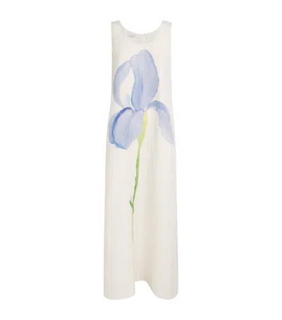 Lafayette 148 Silk-linen Iris Print Maxi Dress In White