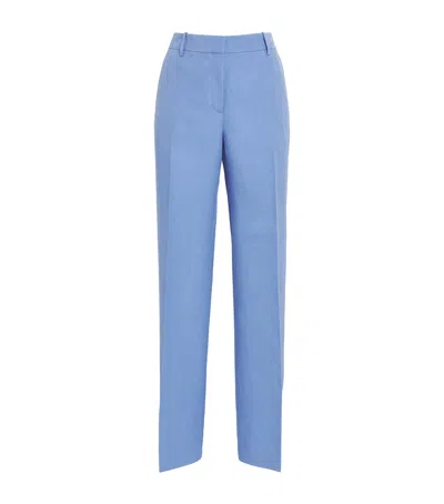 Lafayette 148 Silk-linen Wide-leg Trousers In Blue