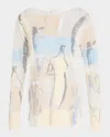 Lafayette 148 Sketch-print Intarsia Sweater In Paper Blue Multi