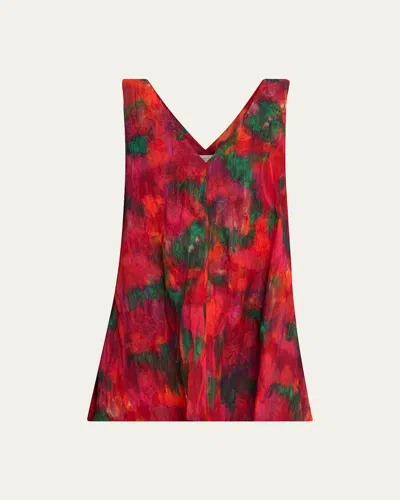 Lafayette 148 Sleeveless Abstract-print Cotton Blouse In Red
