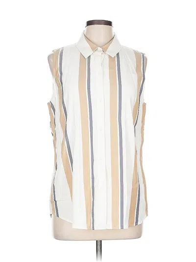 Pre-owned Lafayette 148 Sleeveless Button Down Shirt In White