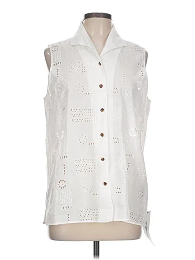 Pre-owned Lafayette 148 Sleeveless Button Down Shirt In White