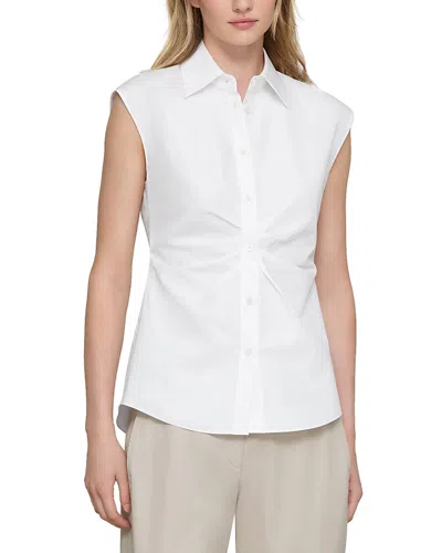Lafayette 148 New York Irregular Pleated Sleeveless Button-up Shirt In White