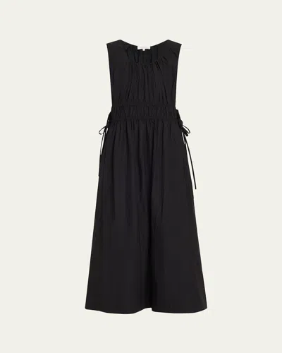 Lafayette 148 Sleeveless Gathered-waist Midi Dress In Black