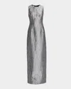 Lafayette 148 Sleeveless Metallic Jacquard Column Gown In Silver