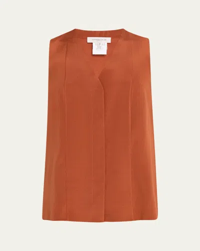 Lafayette 148 Sleeveless Organic Stretch Silk Blouse In Brown