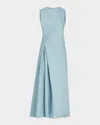 Lafayette 148 New York Pleat Front Linen Blend Dress In Paper Blue