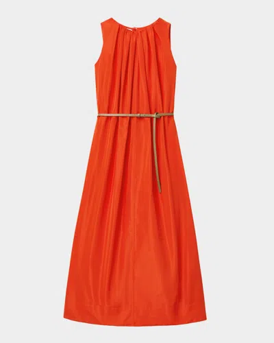 Lafayette 148 Technical Taffeta Belted Sleeveless Midi Dress In Orange