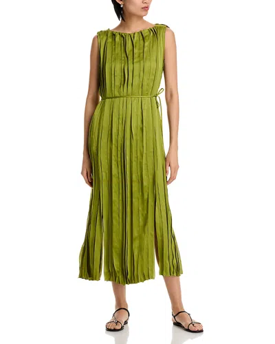 LAFAYETTE 148 SLEEVELESS SATIN PANEL MIDI DRESS