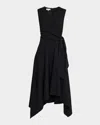 Lafayette 148 Sleeveless Side-tie Handkerchief Midi Dress In Black