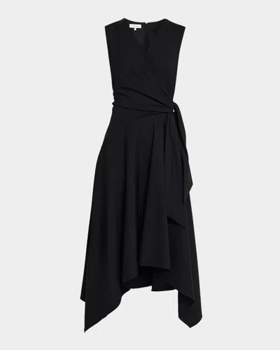Lafayette 148 Sleeveless Side-tie Handkerchief Midi Dress In Black