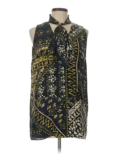 Pre-owned Lafayette 148 Sleeveless Silk Top Black Tie Neck Tops