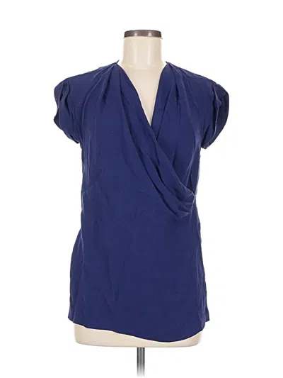 Pre-owned Lafayette 148 Sleeveless Silk Top Blue Plunge Neckline Tops