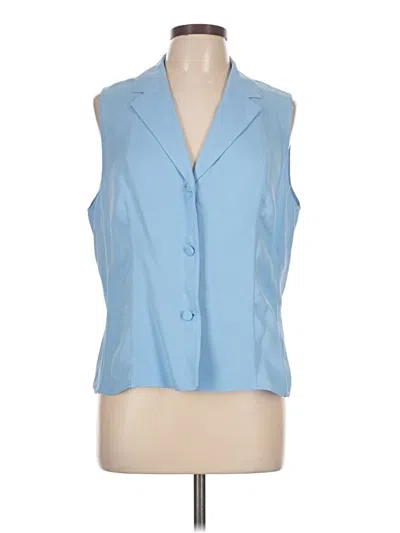 Pre-owned Lafayette 148 Sleeveless Silk Top Blue Plunge Neckline Tops