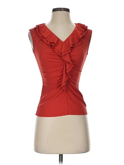 Pre-owned Lafayette 148 Sleeveless Silk Top Red Ruffles Neckline Tops