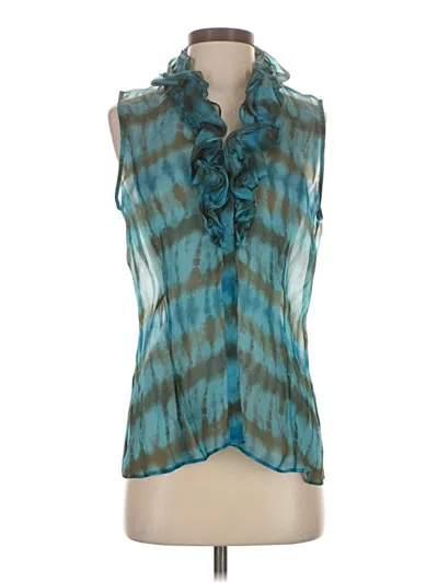 Pre-owned Lafayette 148 Sleeveless Silk Top Teal Cowl Neck Tops In Blue
