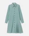 Lafayette 148 Slubbed Cotton Flounced Shirtdress In Lagoon Green Melange