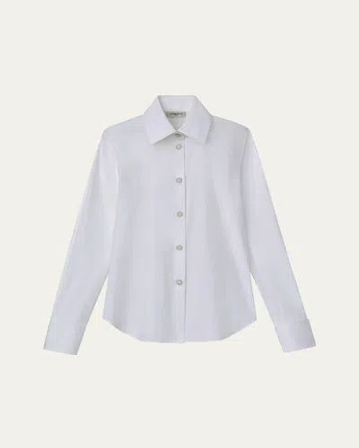 Lafayette 148 Snap-front Stretch Cotton Blouse In White