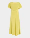 Lafayette 148 Solid Satin Midi Dress In Chartreuse