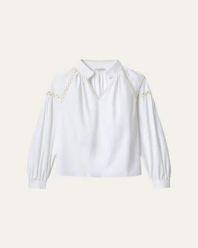 Lafayette 148 Soutache-trim Organic Cotton Poplin Blouse In White