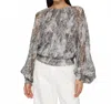 Lafayette 148 Speckled Glaze Print Georgette Gathered Blouse In Pearl Multi In Gray