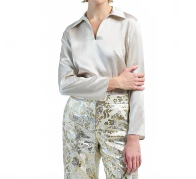 Lafayette 148 Split Collar Popover Blouse In Pearl In White