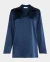 Lafayette 148 Split-collar Silk Blouse In Lido Blue
