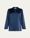 Lafayette 148 Split-collar Silk Blouse In Lido Blue