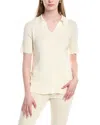 Lafayette 148 New York Split Neck Polo Sweater In Beige