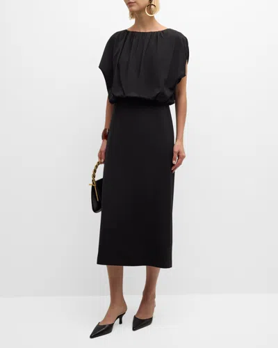 Lafayette 148 Split-sleeve Blouson Midi Dress In Black