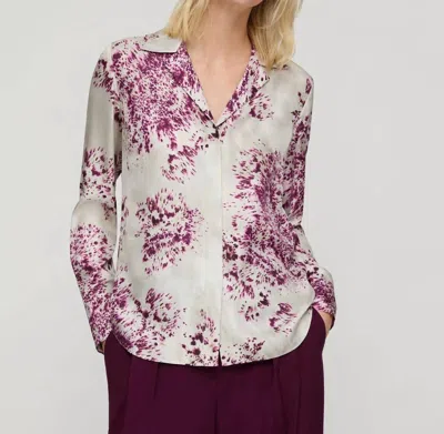 Lafayette 148 Spotted Glaze Print Silk Twill Collared Blouse In Violet Ash Multi