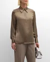 Lafayette 148 Spread-collar Silk Charmeuse Blouse In Concrete