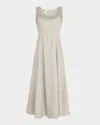 Lafayette 148 Square-neck Linen Dress With Knit Trim In Pencil Grey