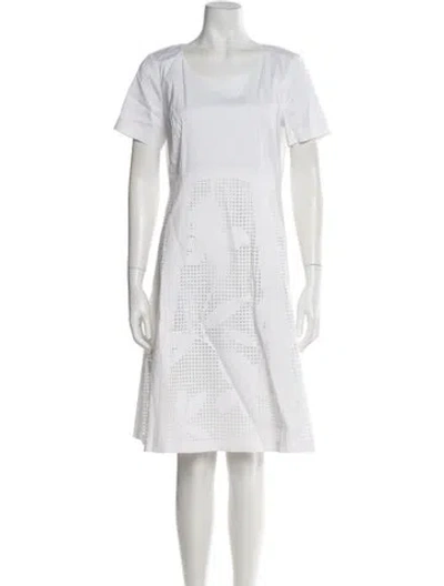 Pre-owned Lafayette 148 Square Neckline Knee-length Dress In White
