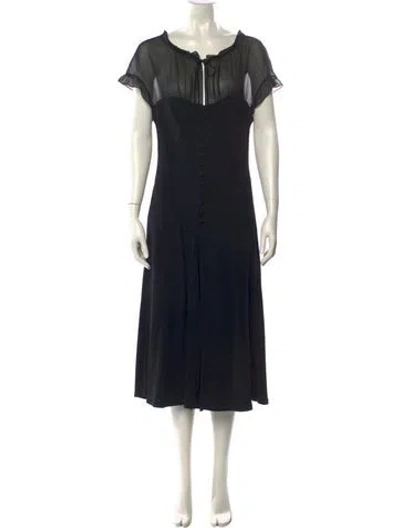 Pre-owned Lafayette 148 Square Neckline Midi Length Dress In Black
