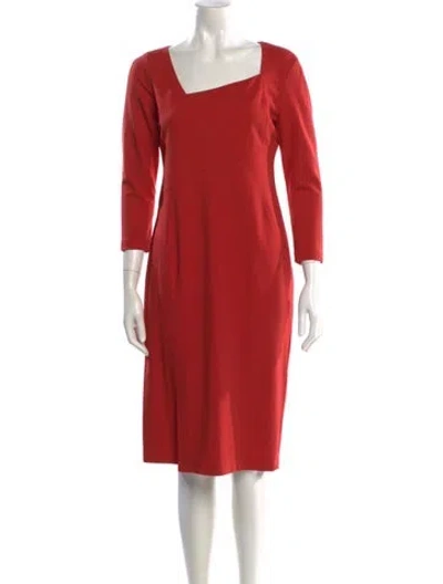 Pre-owned Lafayette 148 Square Neckline Midi Length Dress In Red