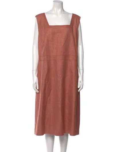 Pre-owned Lafayette 148 Square Neckline Midi Length Dress W/ Tags In Orange