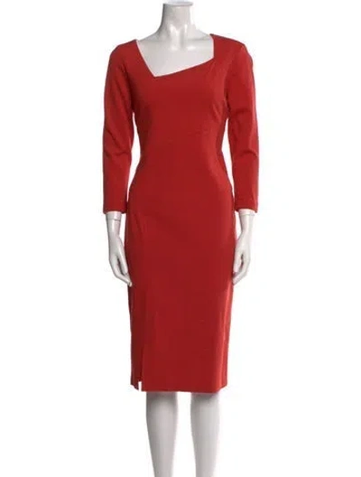 Pre-owned Lafayette 148 Square Neckline Midi Length Dress W/ Tags In Red