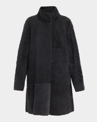 Lafayette 148 Stand-collar Reversible Shearling Coat In Black