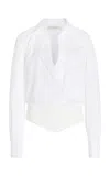 Lafayette 148 Stretch Cotton-blend Bodysuit In White