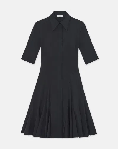 Lafayette 148 Stretch Cotton Godet Peplum Shirtdress In Black