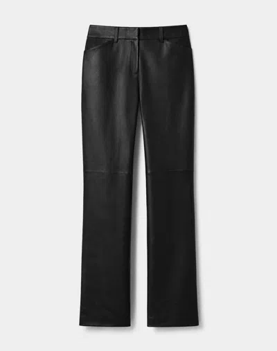 Lafayette 148 Stretch Nappa Leather Mid Rise Straight Leg Pants In Black