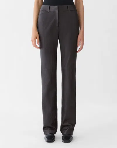 Lafayette 148 Stretch Nappa Leather Mid Rise Straight Leg Pants In Gray