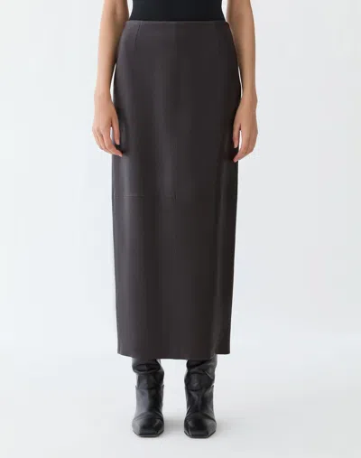 Lafayette 148 Stretch Nappa Leather Midi Pencil Skirt In Truffle