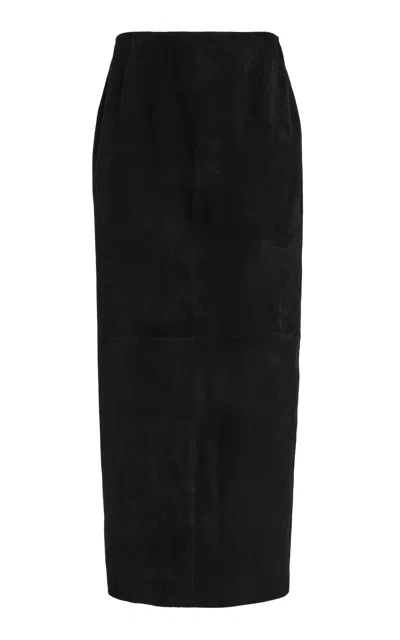 Lafayette 148 Stretch Suede Column Skirt In Black